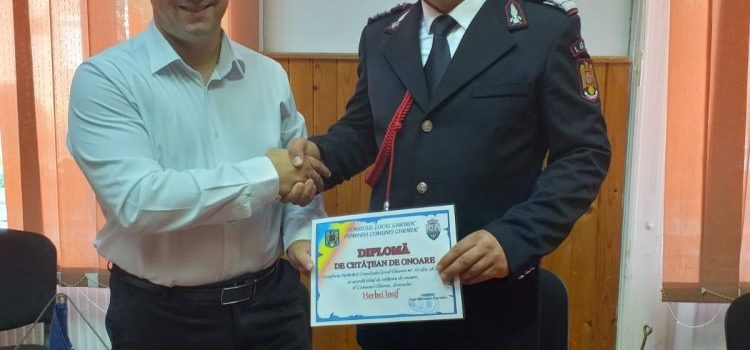 Pompierul Iosif Herbei a primit titlul de cetățean de onoare al comunei Ghioroc