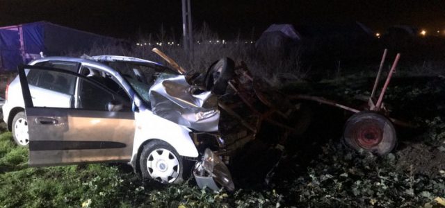 Accident între o căruță și un autoturism, pe DJ 709B. Calul a murit, iar șoferul e grav rănit